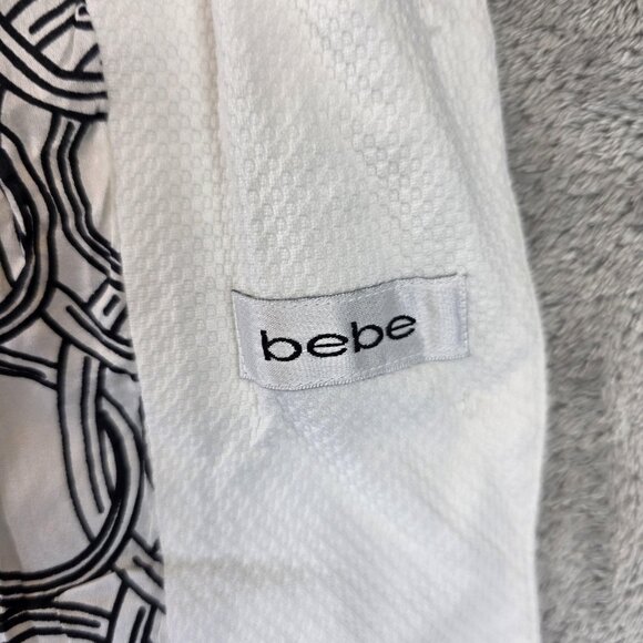 Bebe Jacket Womens 4 White Black Contrast Stitch 3/4 Sleeve Lined Pockets Blazer - Picture 13 of 16